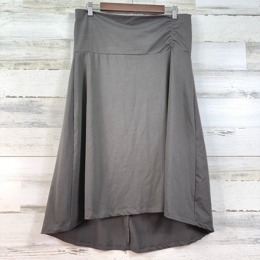 Eddie Bauer Large Gray High Low Asymmetrical Ruched Jersey Knit Midi Skirt